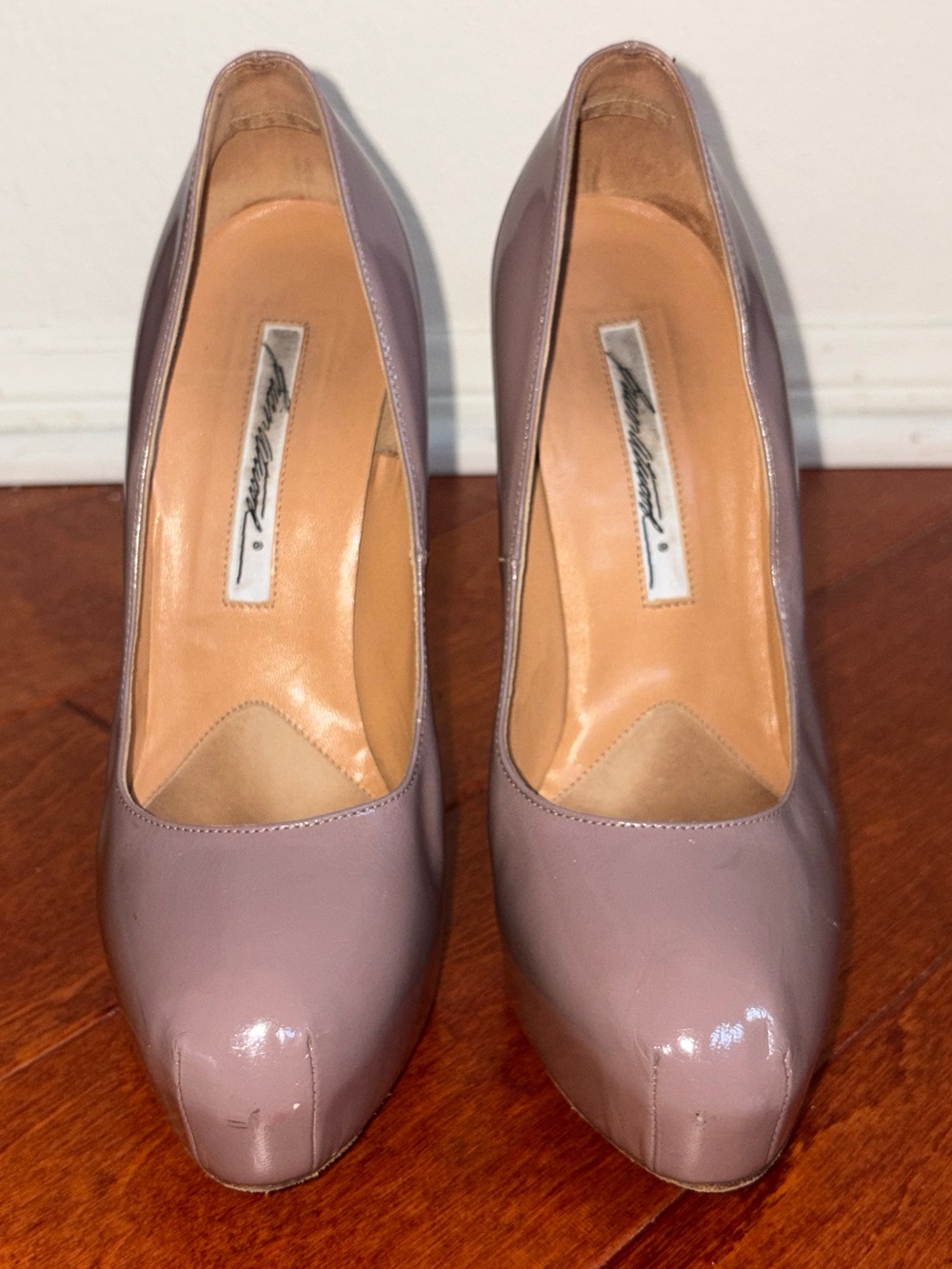 BRIAN ATWOOD Patent Leather Nude Platform Pumps